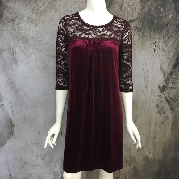 Luxology Dresses Womens Luxology Burgundy Velvet Lace Party Dress